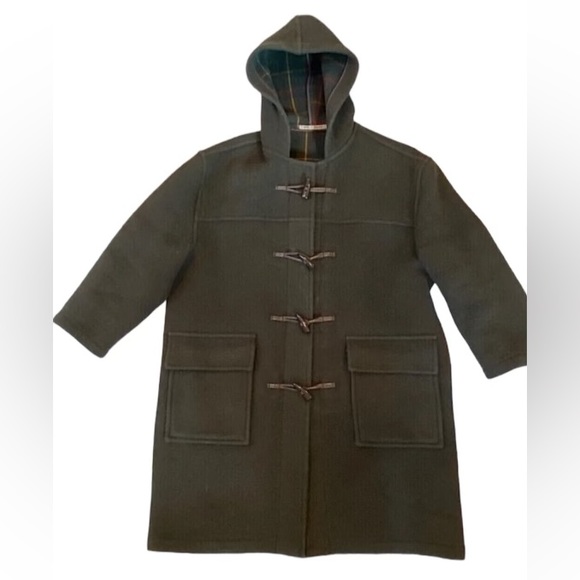 Burberry Jackets & Blazers - Vintage Burberry Women’s long Hooded Duffle. Classic Plaid  toggle olive euc S